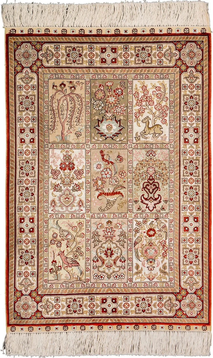 Hereke Oriental Rug 63 × 92 cm, Silk, Red/Orange, hand-knotted