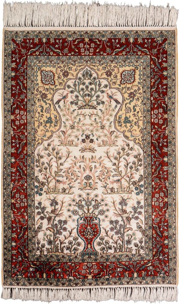 Hereke Oriental Rug 63 × 93 cm, Silk, Red/Orange, hand-knotted