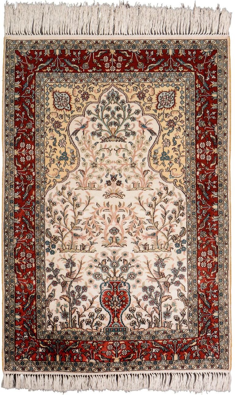 Hereke Oriental Rug 63 × 93 cm, Silk, Red/Orange, hand-knotted