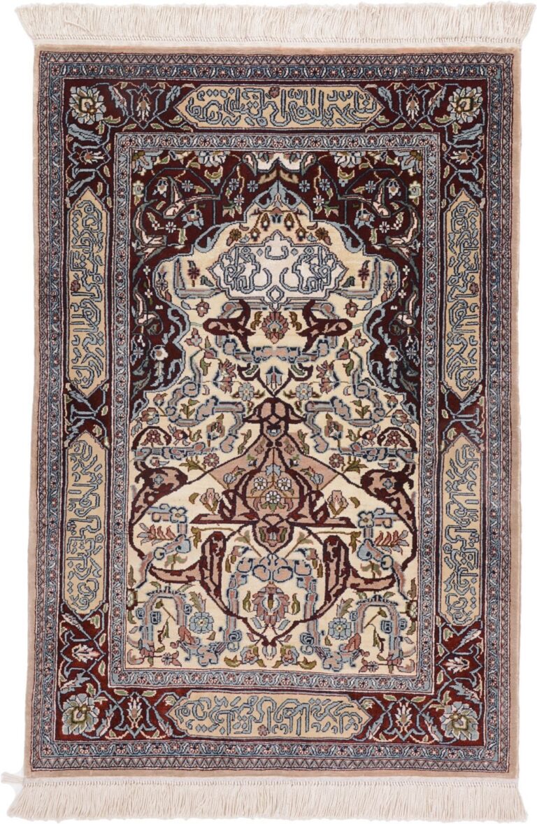 Hereke Oriental Rug 63 × 93 cm, Silk, Red/Orange, hand-knotted