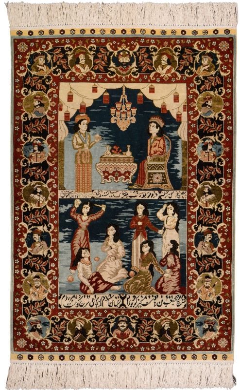 Hereke Oriental Rug 63 × 93 cm, Silk, Multicolor, hand-knotted