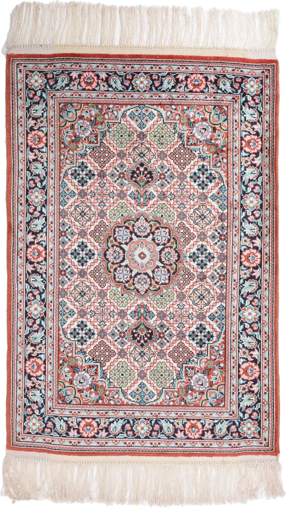 Hereke Oriental Rug 63 × 93 cm, Silk, Red/Orange, hand-knotted