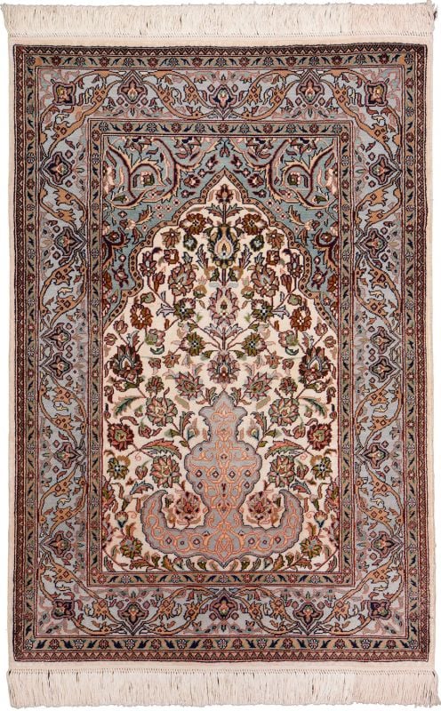 Hereke Oriental Rug 63 × 93 cm, Silk, Red/Orange, hand-knotted