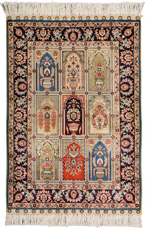 Hereke Oriental Rug 64 × 93 cm, Silk, hand-knotted, fine