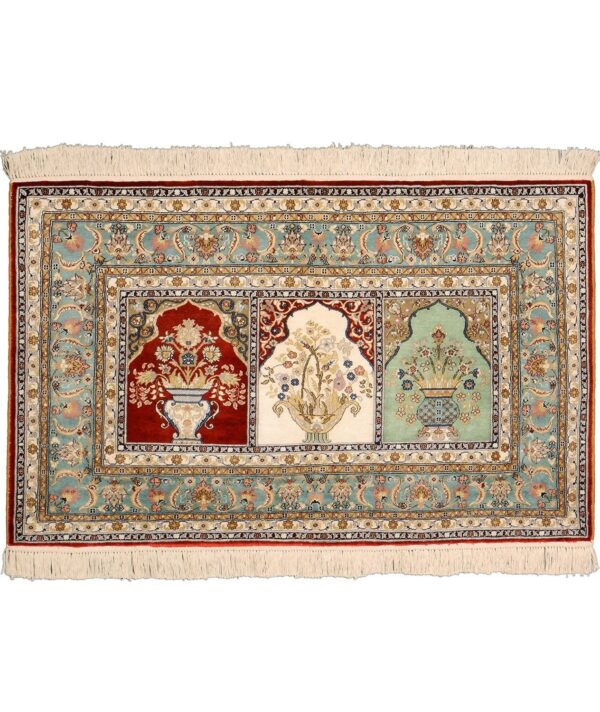 Hereke Oriental Rug 76 × 122 cm, Silk, Multicolor, hand-knotted