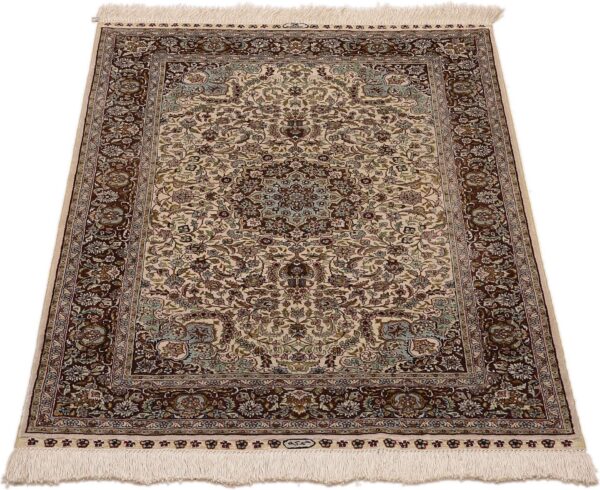 Hereke Oriental Rug 76 × 122 cm, Silk, White/Beige, hand-knotted — view 2