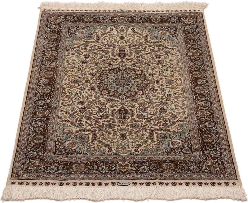 Hereke Oriental Rug 76 × 122 cm, Silk, White/Beige, hand-knotted — view 2
