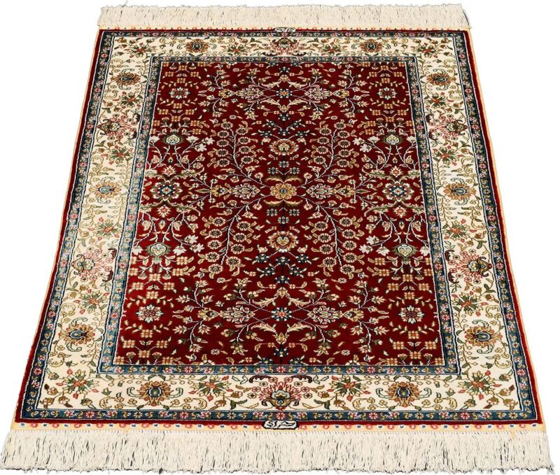 Hereke Oriental Rug 78 × 123 cm, Silk, Red/Orange, hand-knotted — view 2 Hereke Oriental Rug 78 × 123 cm, Silk, Red/Orange, hand-knotted — view 2