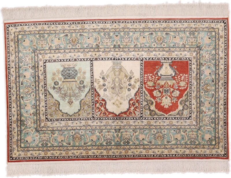 Hereke Oriental Rug 78 × 123 cm, Silk, Multicolor, hand-knotted