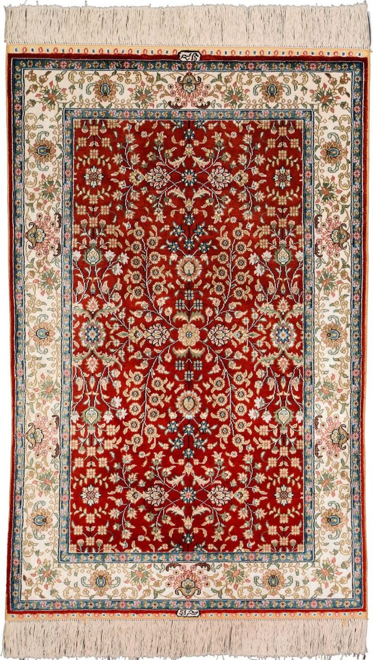 Hereke Oriental Rug 78 × 123 cm, Silk, Red/Orange, hand-knotted