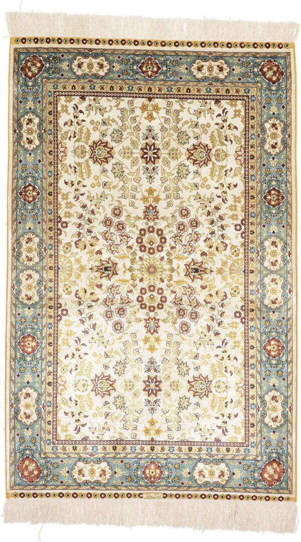 Hereke Oriental Rug 79 × 123 cm, Silk, White/Beige, hand-knotted