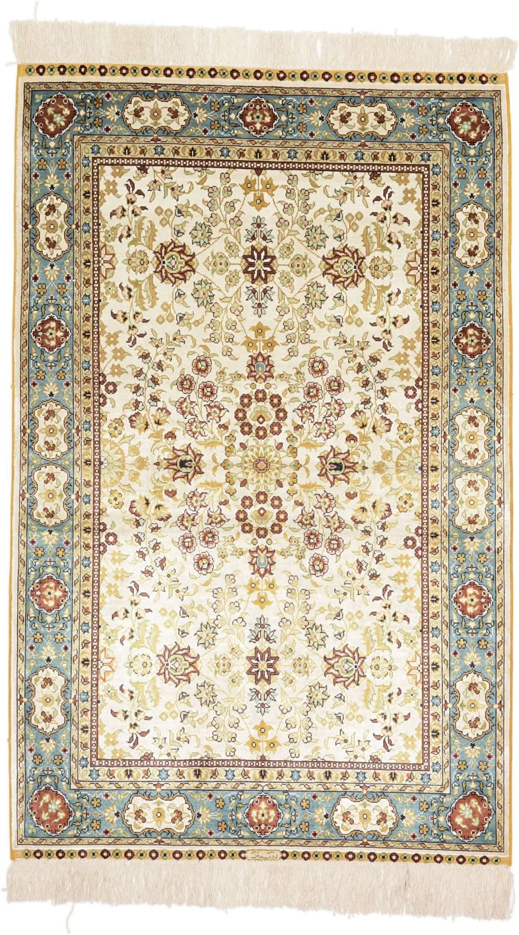 Hereke Oriental Rug 79 × 123 cm, Silk, White/Beige, hand-knotted