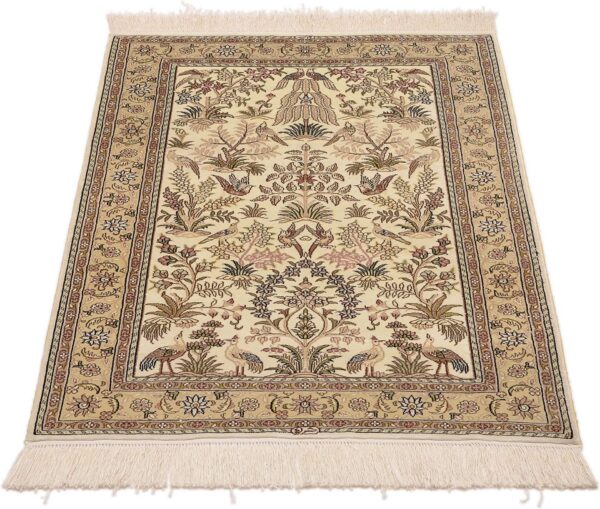 Hereke Oriental Rug 79 × 123 cm, Silk, White/Beige, hand-knotted — view 2