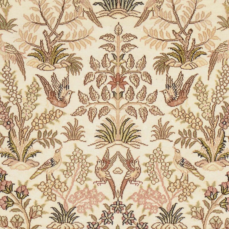 Hereke Oriental Rug 79 × 123 cm, Silk, White/Beige, hand-knotted — view 4