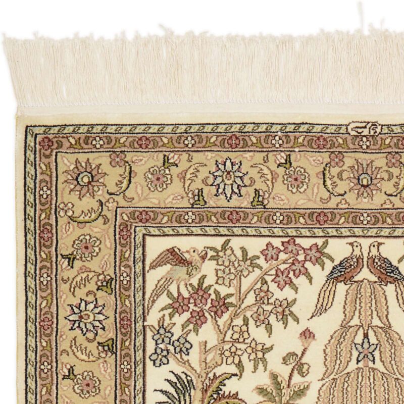 Hereke Oriental Rug 79 × 123 cm, Silk, White/Beige, hand-knotted — view 5