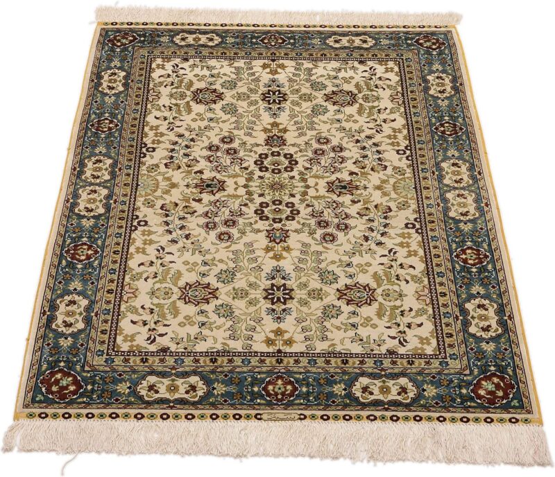 Hereke Oriental Rug 79 × 123 cm, Silk, White/Beige, hand-knotted — view 2