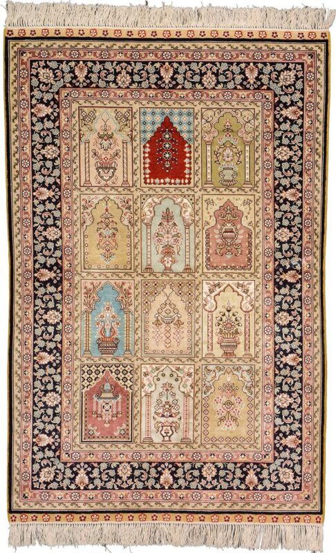 Hereke Oriental Rug 79 × 123 cm, Silk, Red/Orange, hand-knotted, exclusive