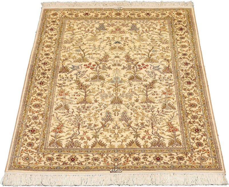 Hereke Oriental Rug 79 × 123 cm, Silk, White/Beige, hand-knotted, exclusive — view 2