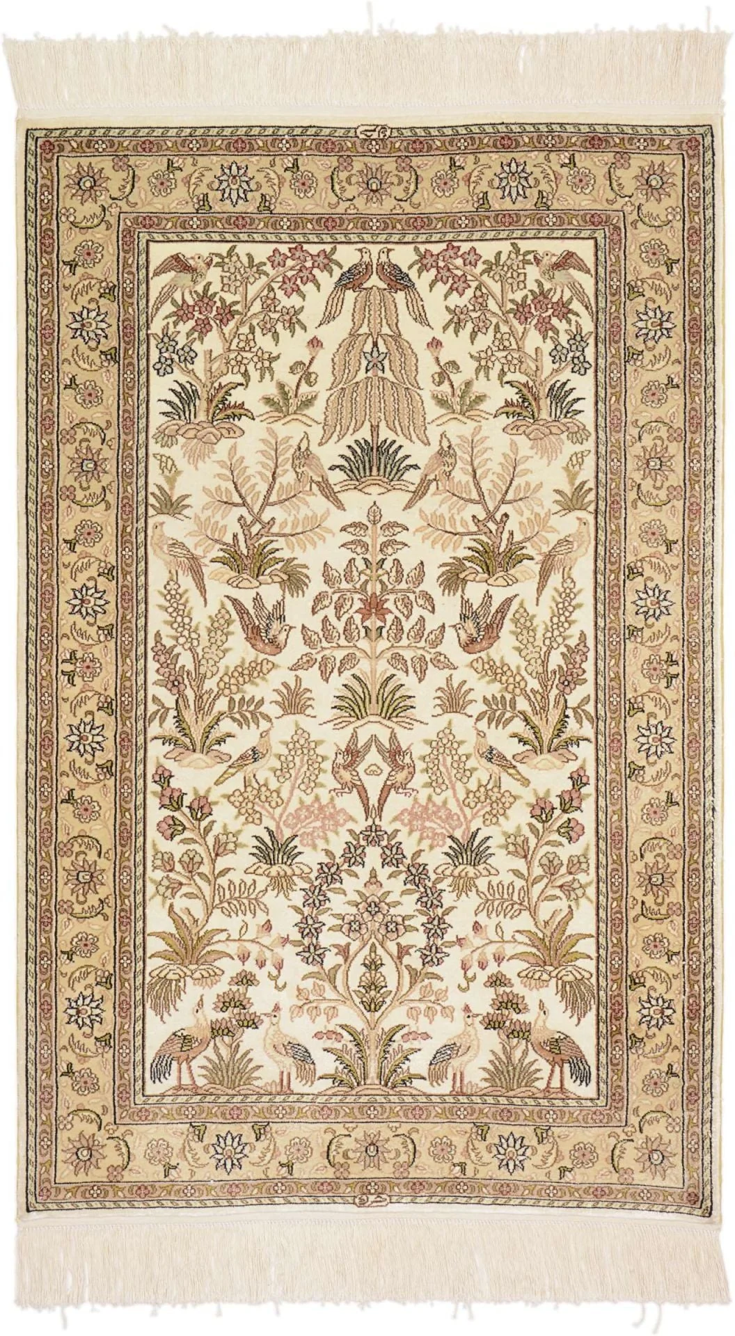 Hereke Oriental Rug 79 × 123 cm, Silk, White/Beige, hand-knotted