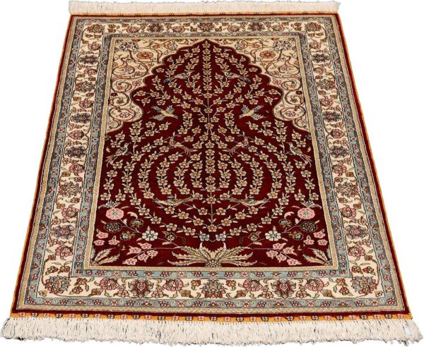 Hereke Oriental Rug 79 × 126 cm, Silk, Red/Orange, hand-knotted — view 2