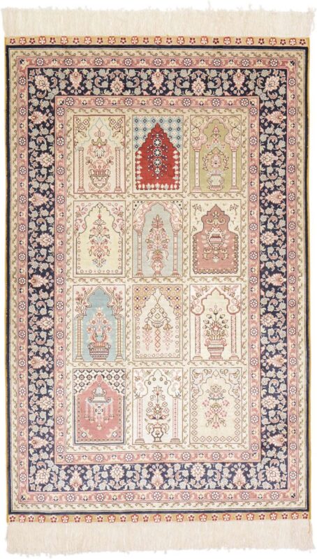 Hereke Oriental Rug 79 × 126 cm, Silk, Red/Orange, hand-knotted