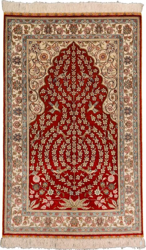 Hereke Oriental Rug 79 × 126 cm, Silk, Red/Orange, hand-knotted