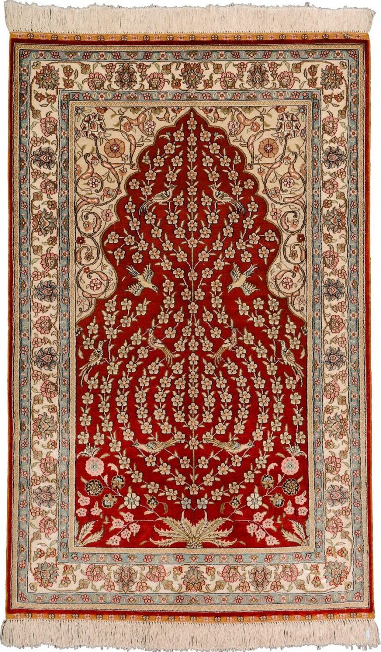 Hereke Oriental Rug 79 × 126 cm, Silk, Red/Orange, hand-knotted
