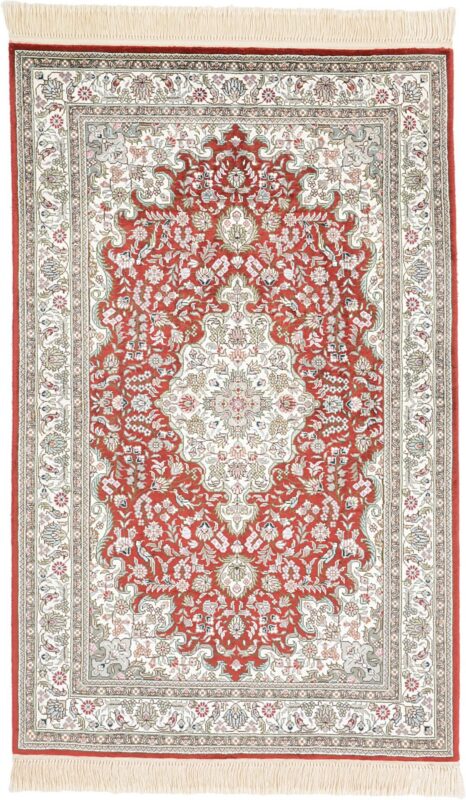 Hereke Oriental Rug 80 × 124 cm, Silk, Red/Orange, hand-knotted