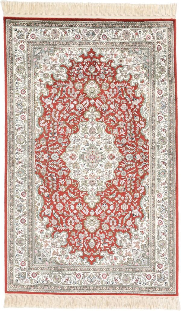 Hereke Oriental Rug 80 × 124 cm, Silk, Red/Orange, hand-knotted