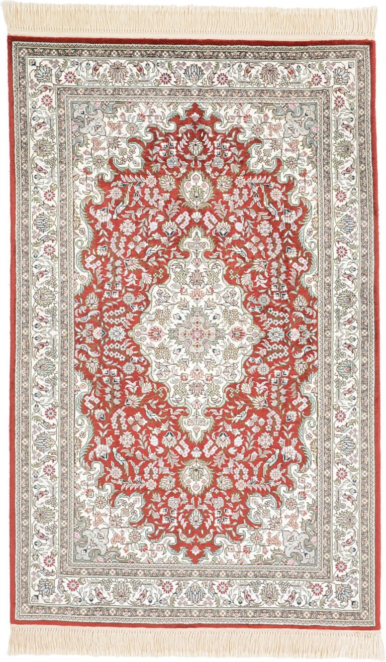 Hereke Oriental Rug 80 × 124 cm, Silk, Red/Orange, hand-knotted