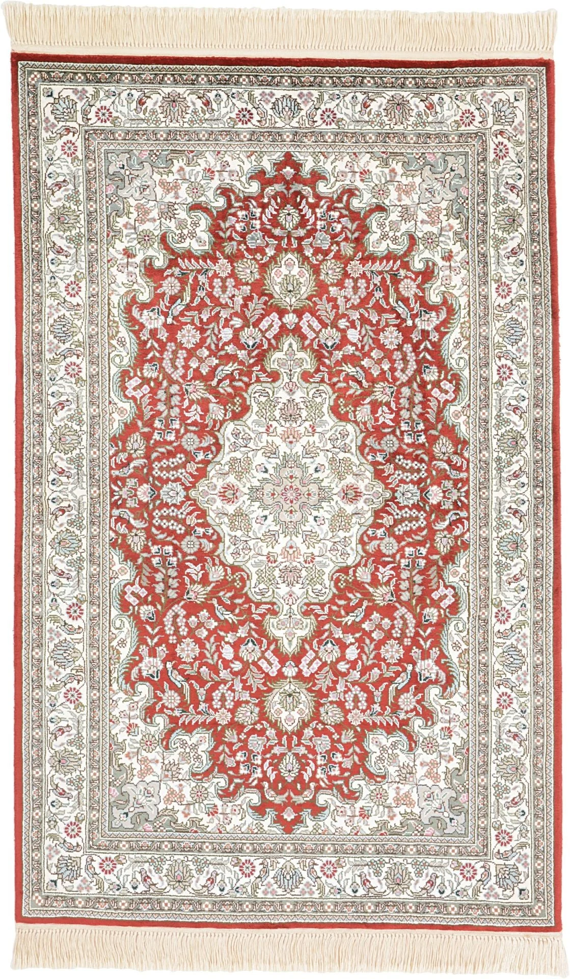 Hereke Oriental Rug 80 × 124 cm, Silk, Red/Orange, hand-knotted