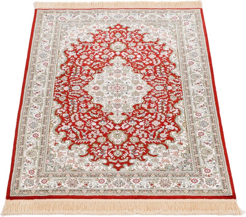 Hereke Oriental Rug 80 × 124 cm, Silk, Red/Orange, hand-knotted — view 3