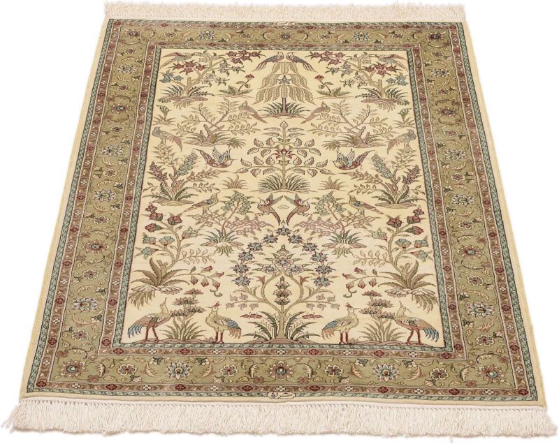Hereke Oriental Rug 80 × 124 cm, Silk, White/Beige, hand-knotted — view 2