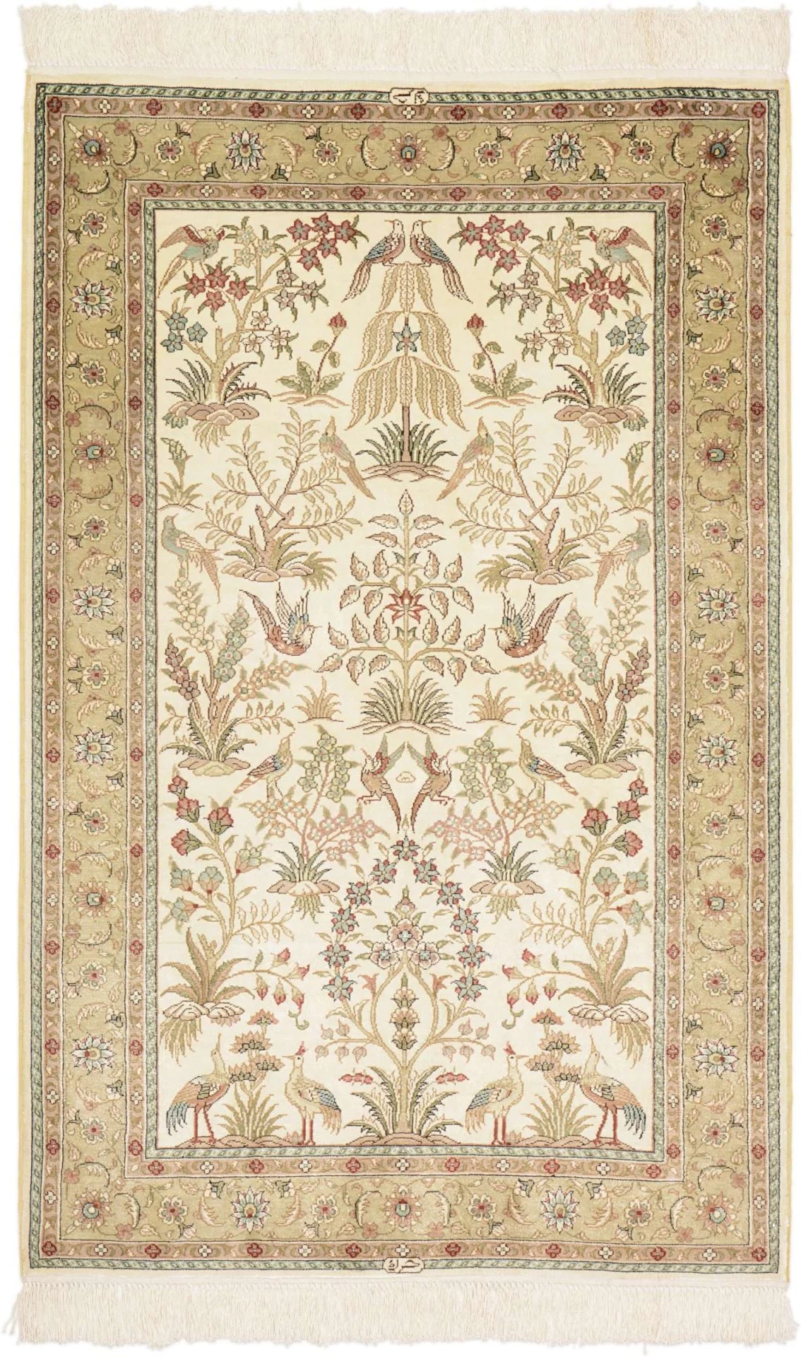 Hereke Oriental Rug 80 × 124 cm, Silk, White/Beige, hand-knotted