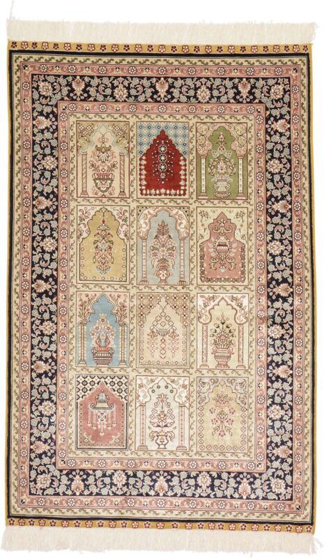 Hereke Oriental Rug 80 × 125 cm, Silk, Multicolor, hand-knotted