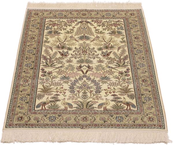 Hereke Oriental Rug 80 × 125 cm, Silk, White/Beige, hand-knotted — view 2