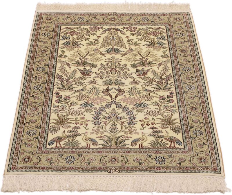 Hereke Oriental Rug 80 × 125 cm, Silk, White/Beige, hand-knotted — view 2