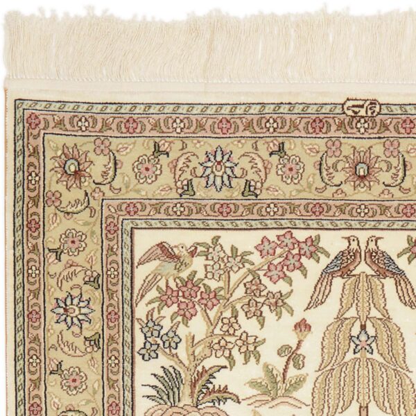 Hereke Oriental Rug 80 × 125 cm, Silk, White/Beige, hand-knotted — view 5