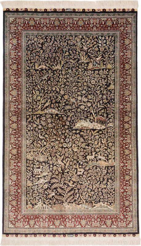 Hereke Oriental Rug 91 × 152 cm, Silk, Red/Orange, hand-knotted