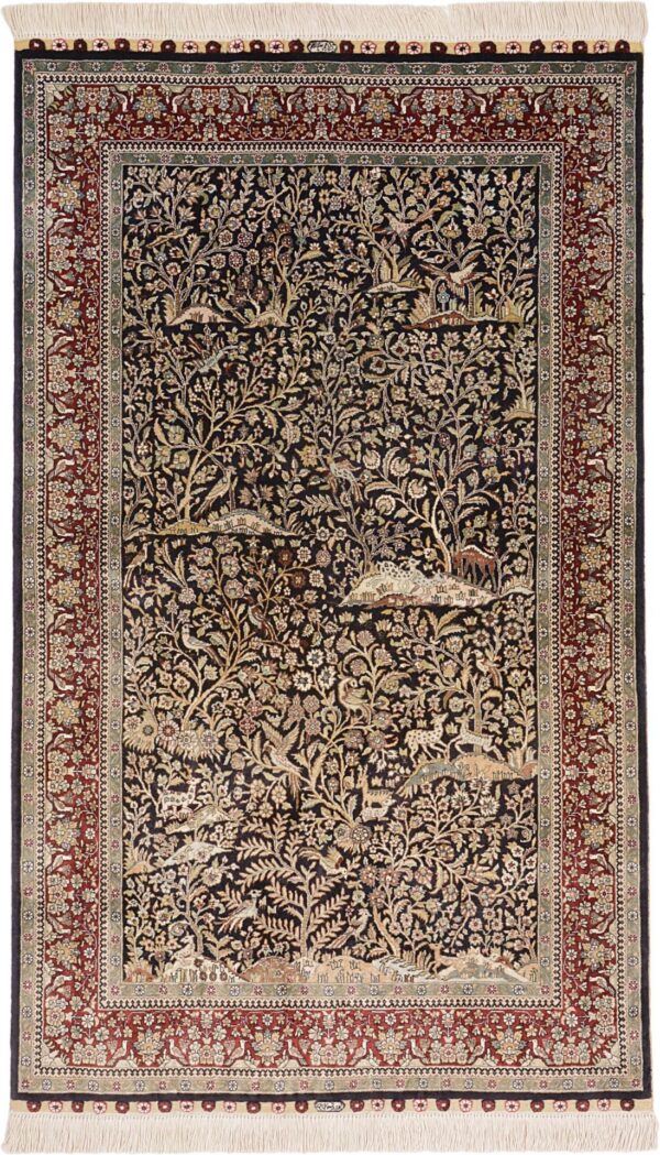 Hereke Oriental Rug 91 × 152 cm, Silk, Red/Orange, hand-knotted