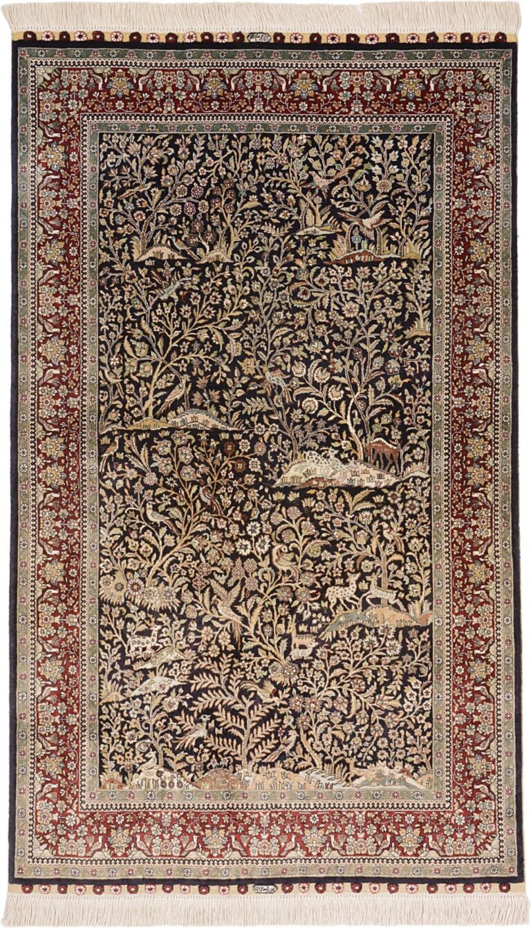Hereke Oriental Rug 91 × 152 cm, Silk, Red/Orange, hand-knotted