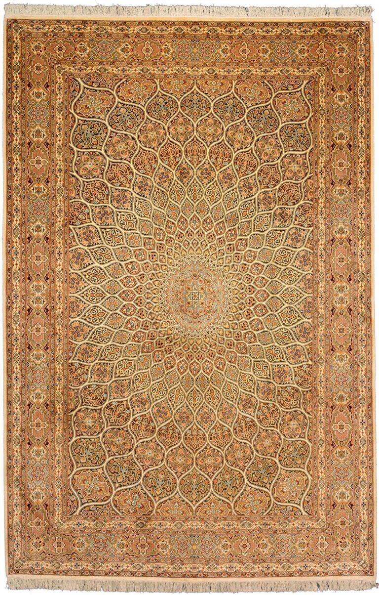 Kashmir Oriental Rug 129 × 279 cm, Silk, hand-knotted