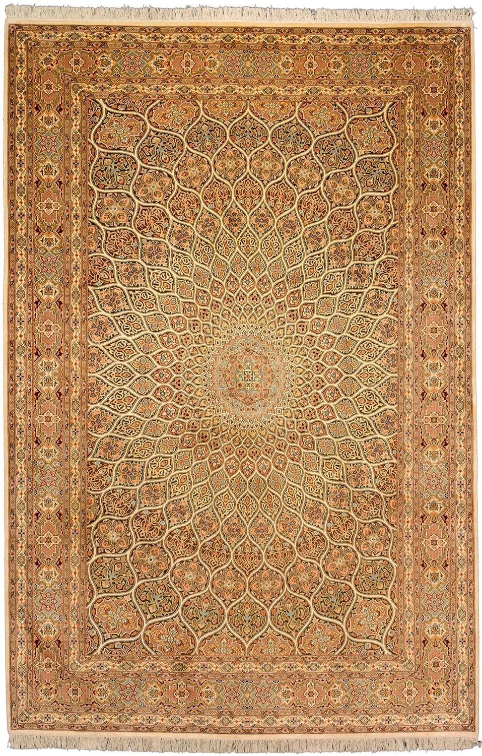 Kashmir Oriental Rug 129 × 279 cm, Silk, hand-knotted