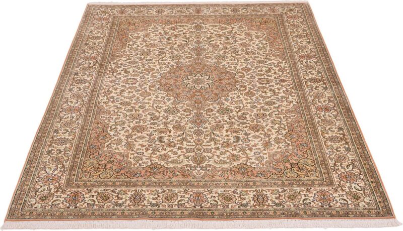 Kashmir Oriental Rug 175 × 246 cm, Silk, White/Beige, hand-knotted — view 2