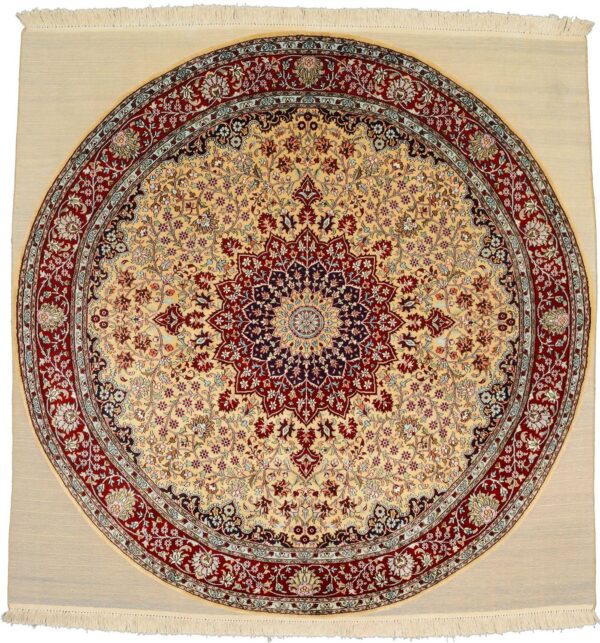 Kashmir Oriental Rug 182 × 186 cm, Silk, hand-knotted, pastel