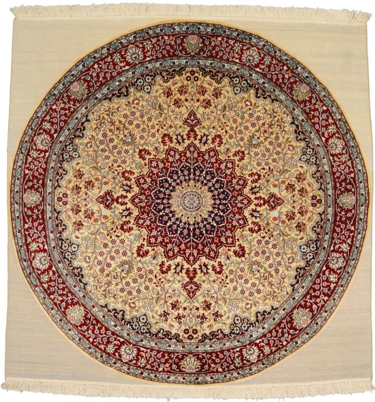 Kashmir Oriental Rug 182 × 186 cm, Silk, hand-knotted, pastel