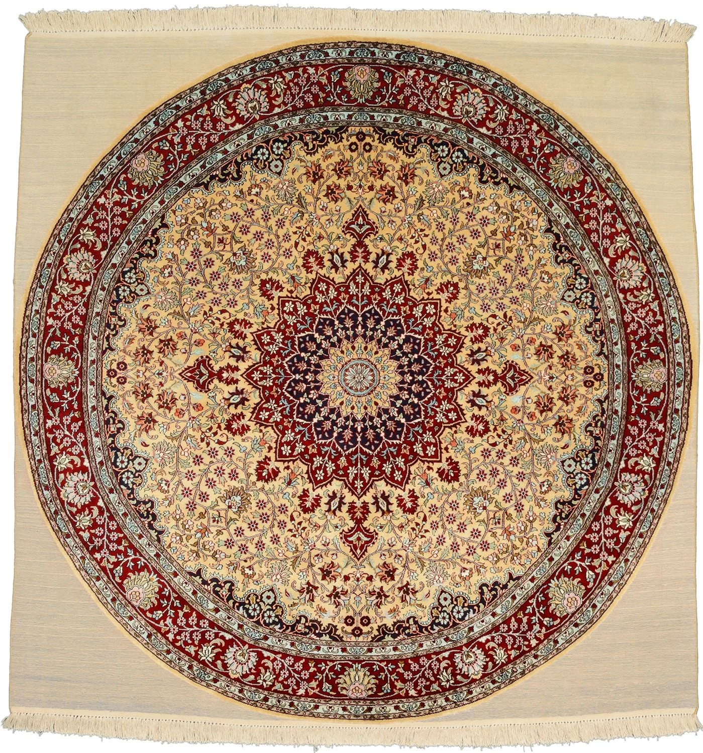 Kashmir Oriental Rug 182 × 186 cm, Silk, hand-knotted, pastel