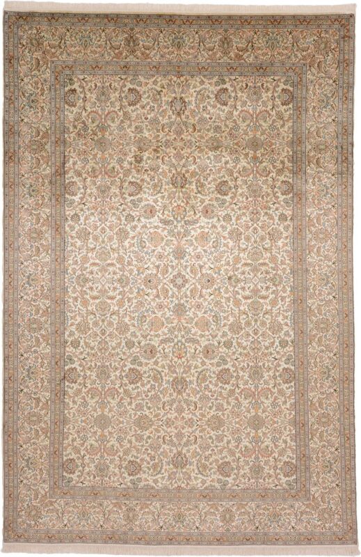 Kashmir Oriental Rug 186 × 280 cm, Silk, White/Beige, hand-knotted