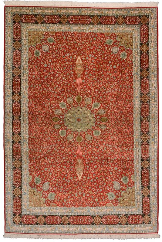 Kashmir Oriental Rug 187 × 276 cm, Silk, hand-knotted