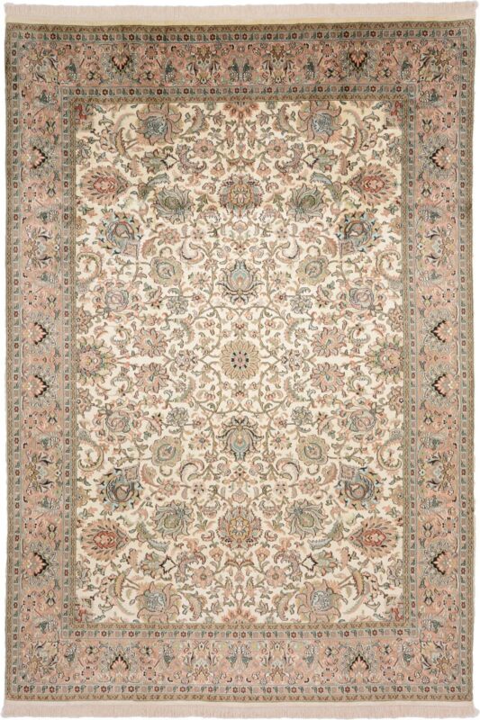 Kashmir Oriental Rug 190 × 276 cm, Silk, White/Beige, hand-knotted Kashmir Oriental Rug 190 × 276 cm, Silk, White/Beige, hand-knotted